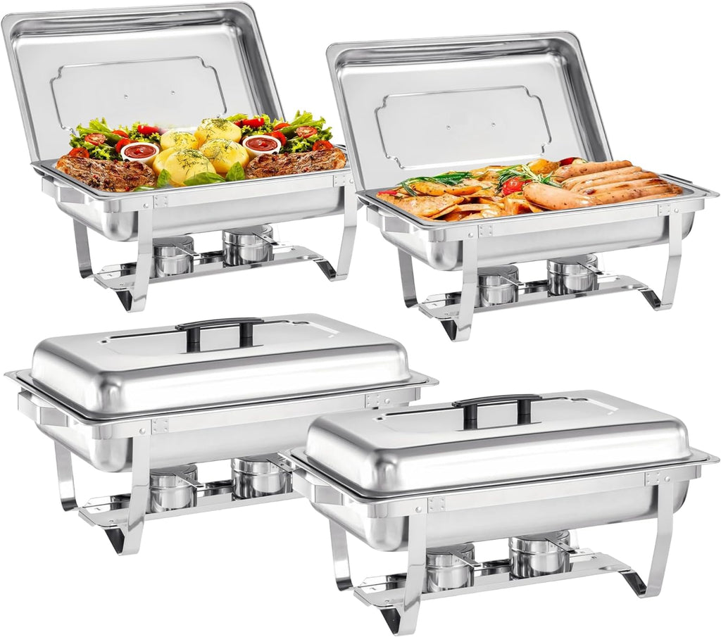8 Quart Stainless Steel Chafer Buffet Set - 4 Pack H465