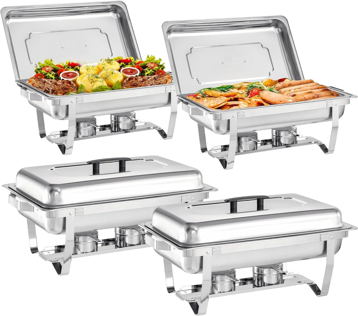 8 Quart Stainless Steel Chafer Buffet Set - 4 Pack H465
