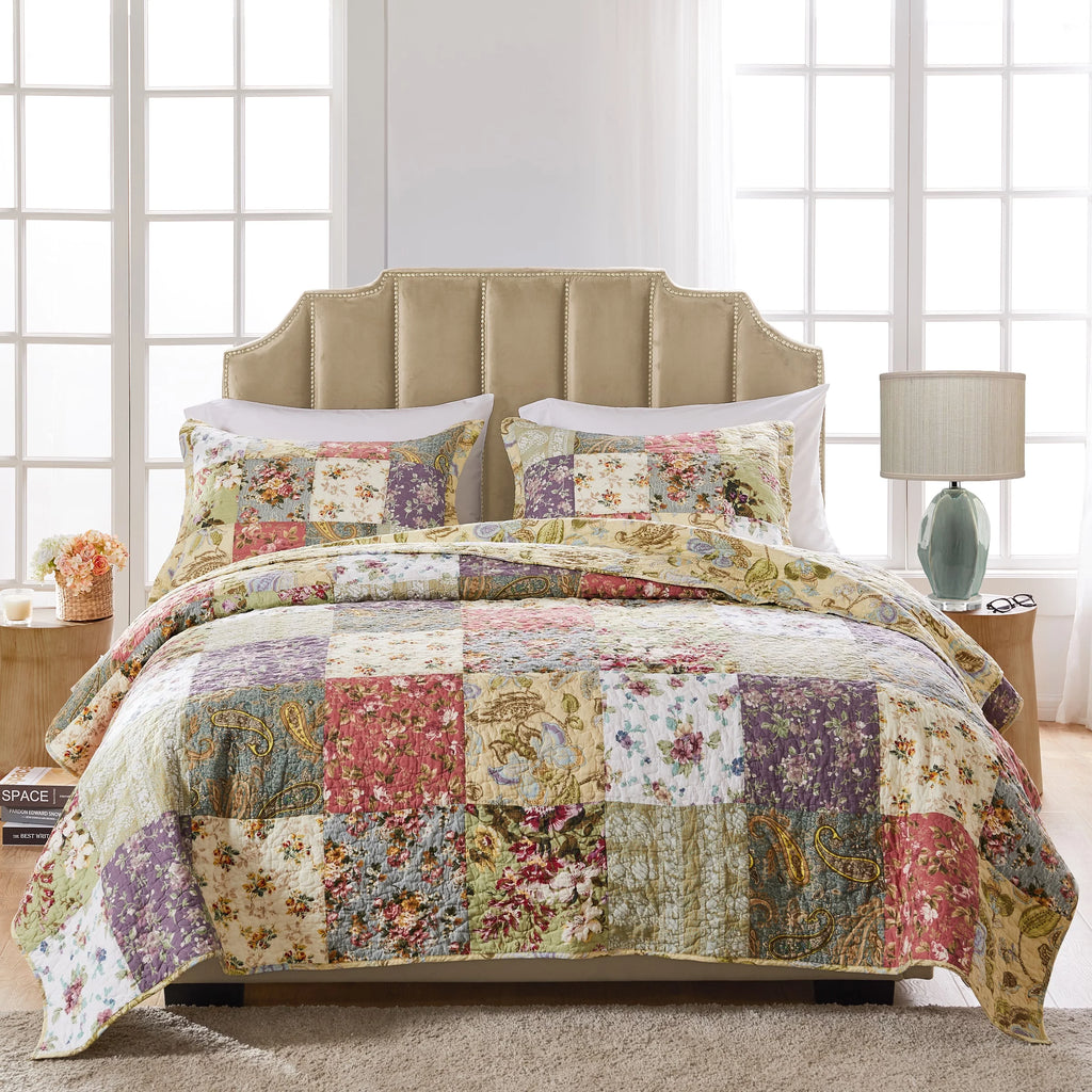 100% Cotton Patchwork Quilt and Pillow Sham Set L21472