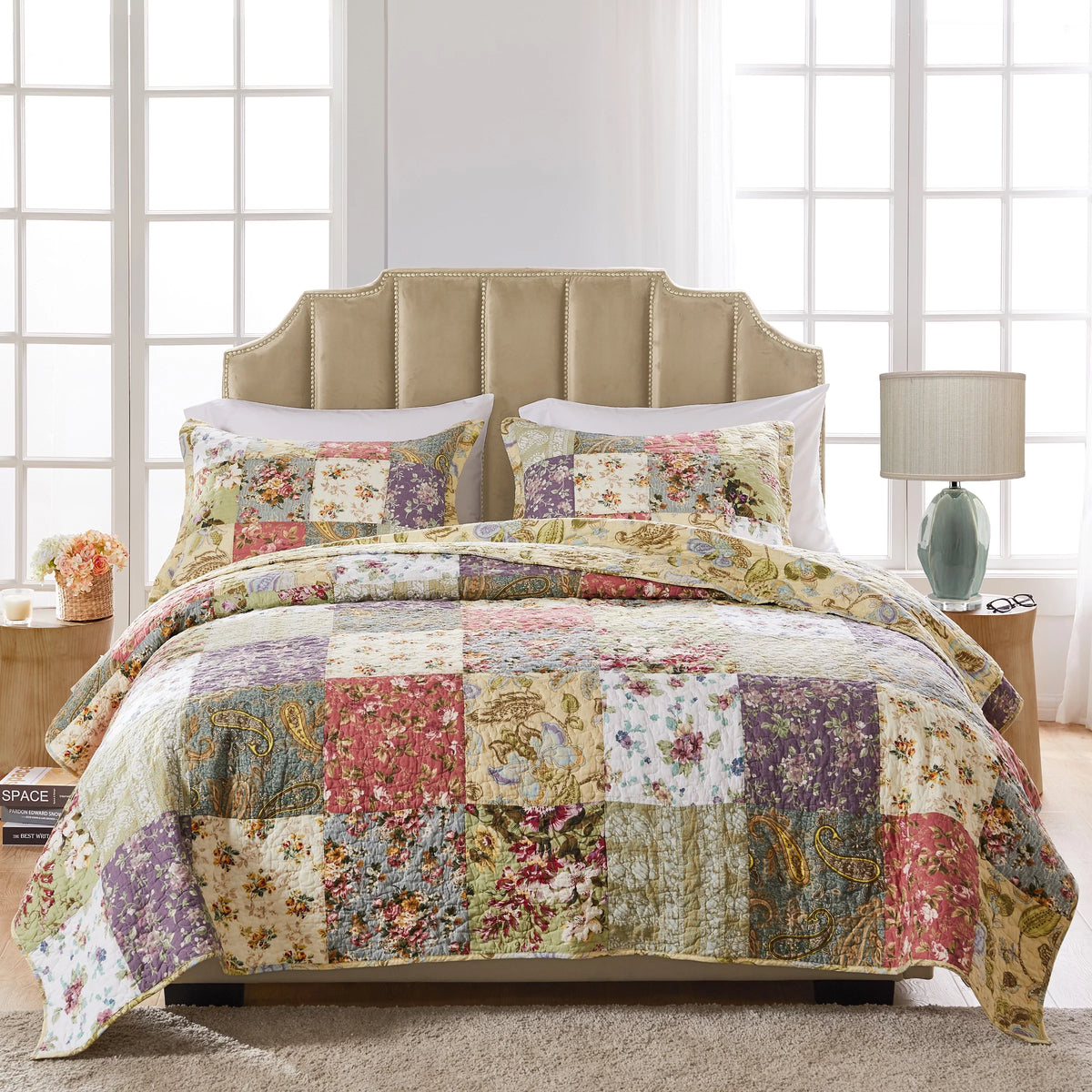100% Cotton Patchwork Quilt and Pillow Sham Set L21472