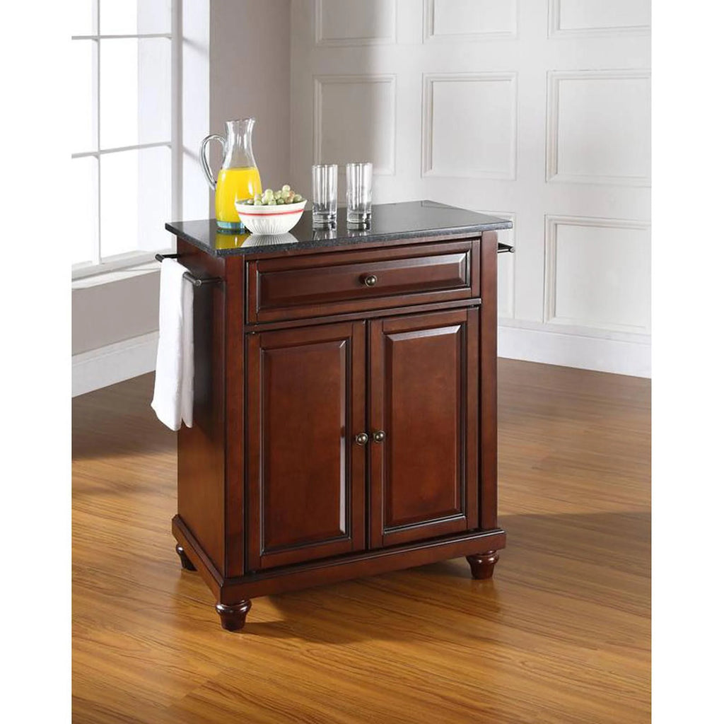 Mahogany Solid Black Granite Top Portable Kitchen Island X36994