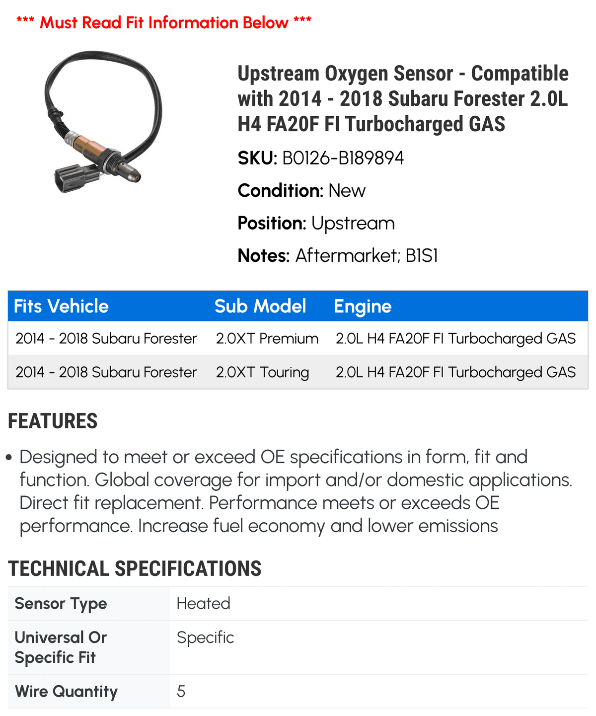 Oxygen Sensor T38900