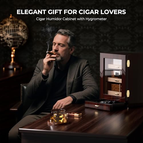 Cigar Cabinet Humidor with Accessory Drawer, Crystal Humidifiers, Lock & Keys and Spanish Cedar Lining L40341