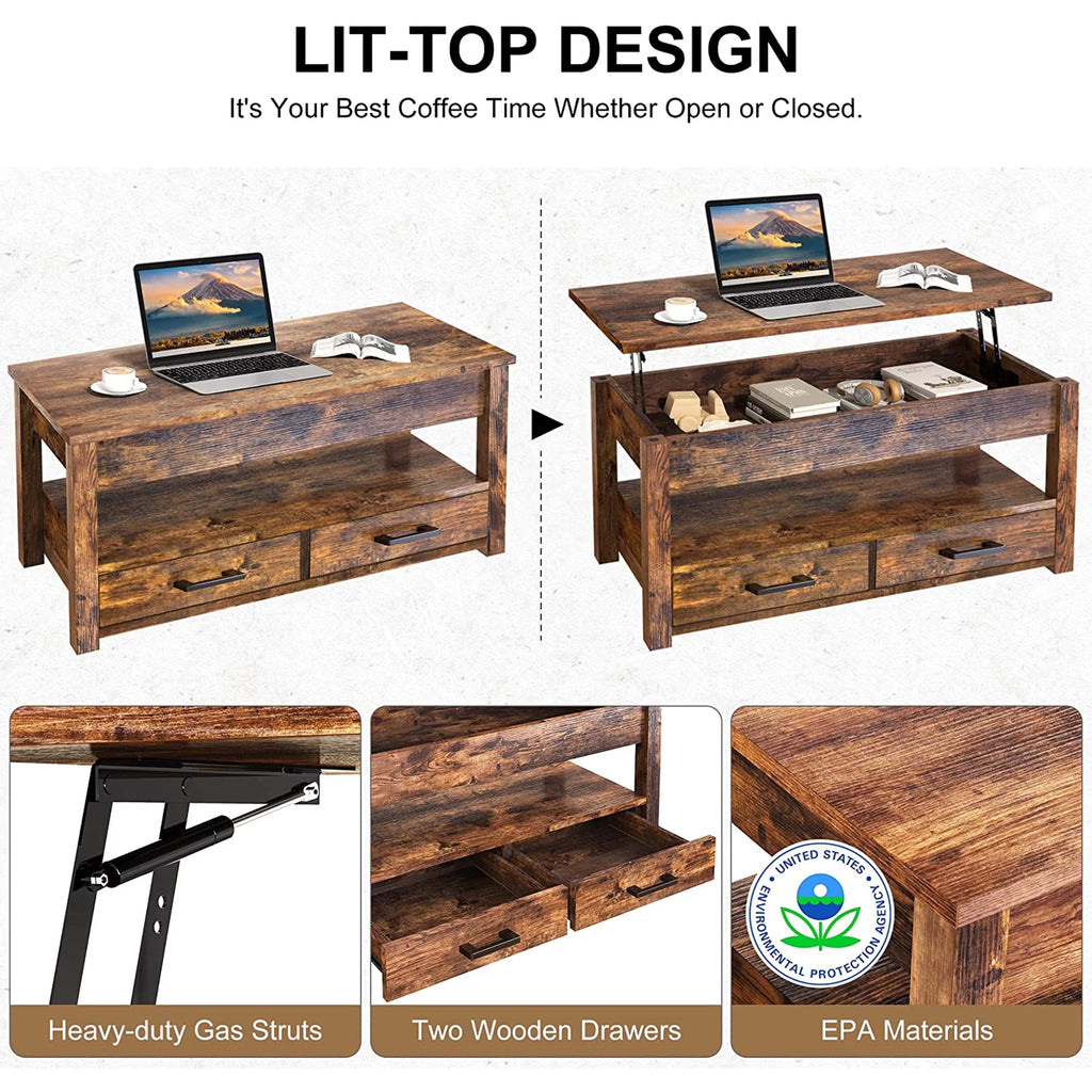 23 In Lift Top Coffee Table with 2 Drawers, Brown N223