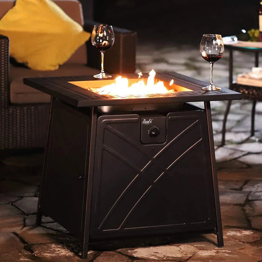 28" Gas Fire Pit Table with Blue Glass Stones B439