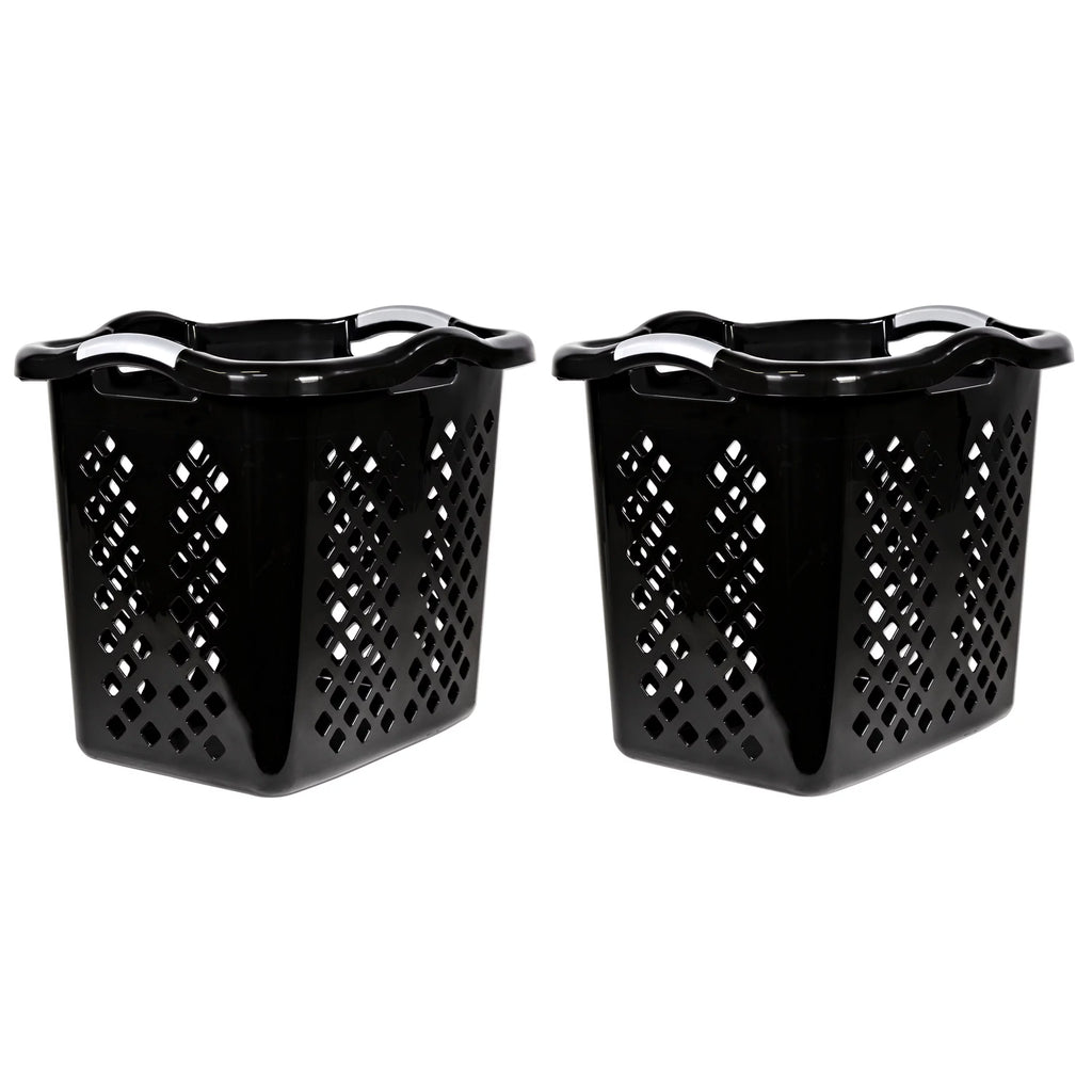 Black 2 Bushel Plastic Laundry Basket with Handles, 2 Pack K9260