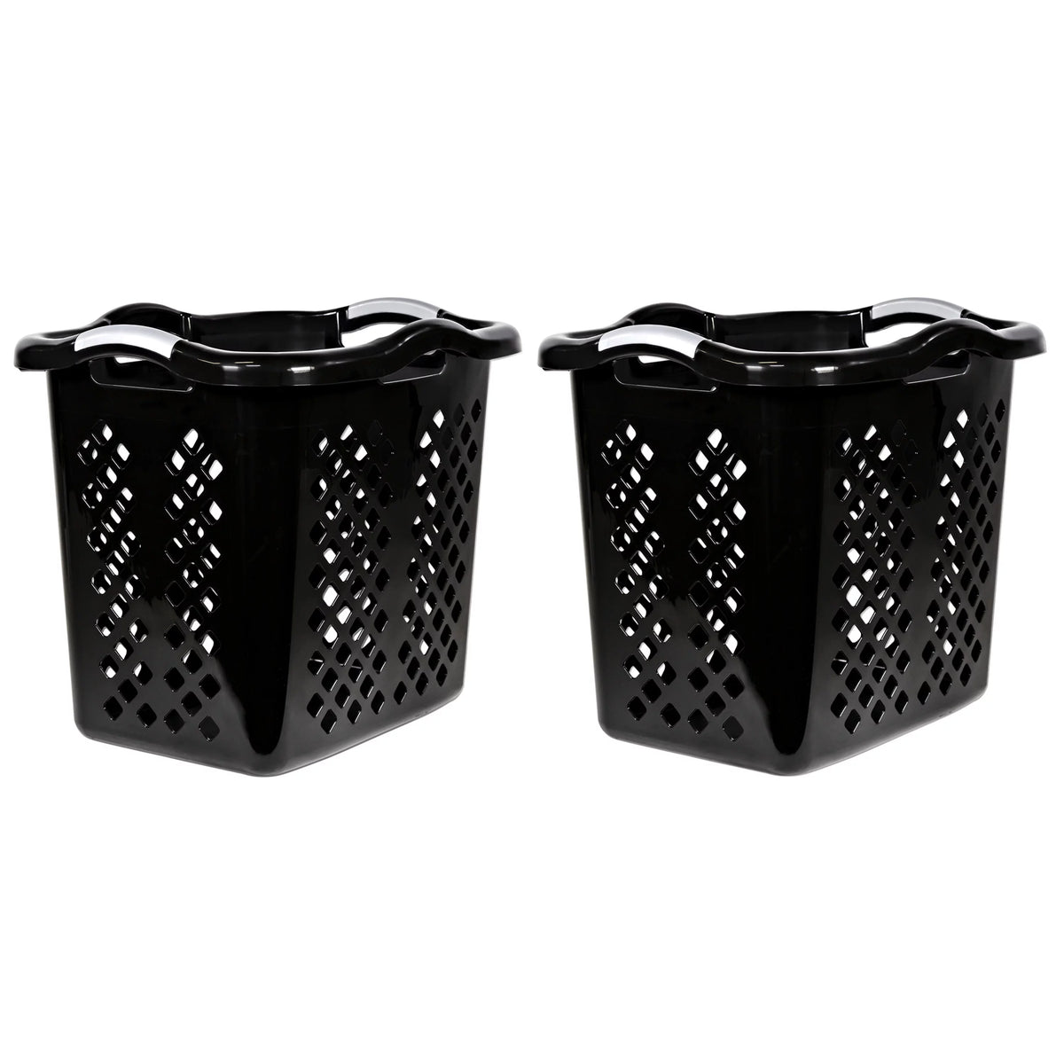 Black 2 Bushel Plastic Laundry Basket with Handles, 2 Pack K9260