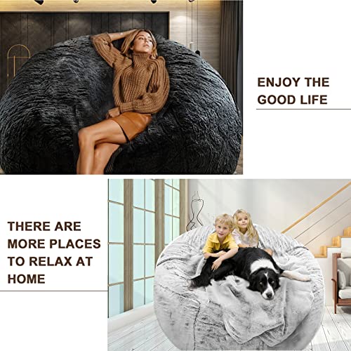 Round Soft Fluffy PV Velvet Washable Bean Bag Chair Cover 5ft Dark Grey M167585