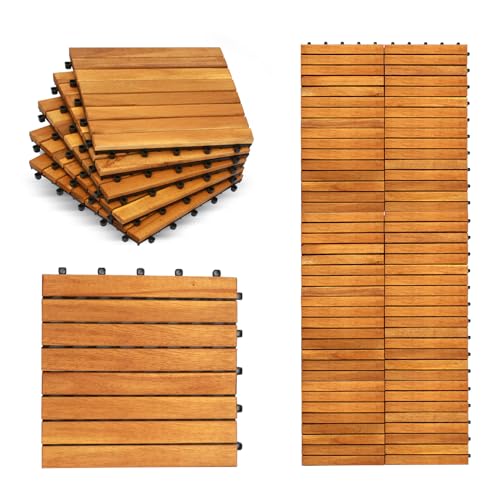 10 PCS Waterproof Acacia Wood Patio Tiles, 12”x12” (10sq.ft per Box) V22202
