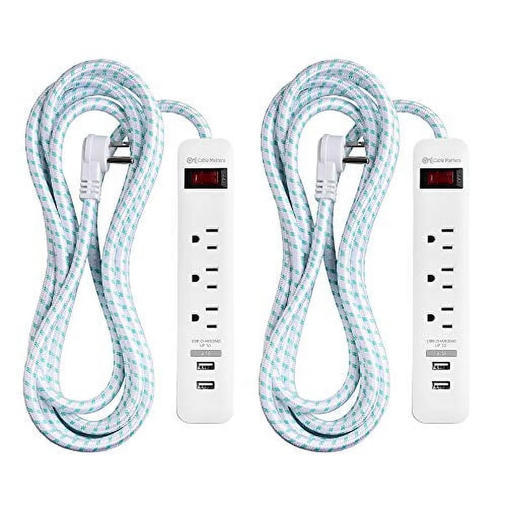 2-Pack 3 Outlet Surge Protector Power Strip with USB Charging Ports White I2920