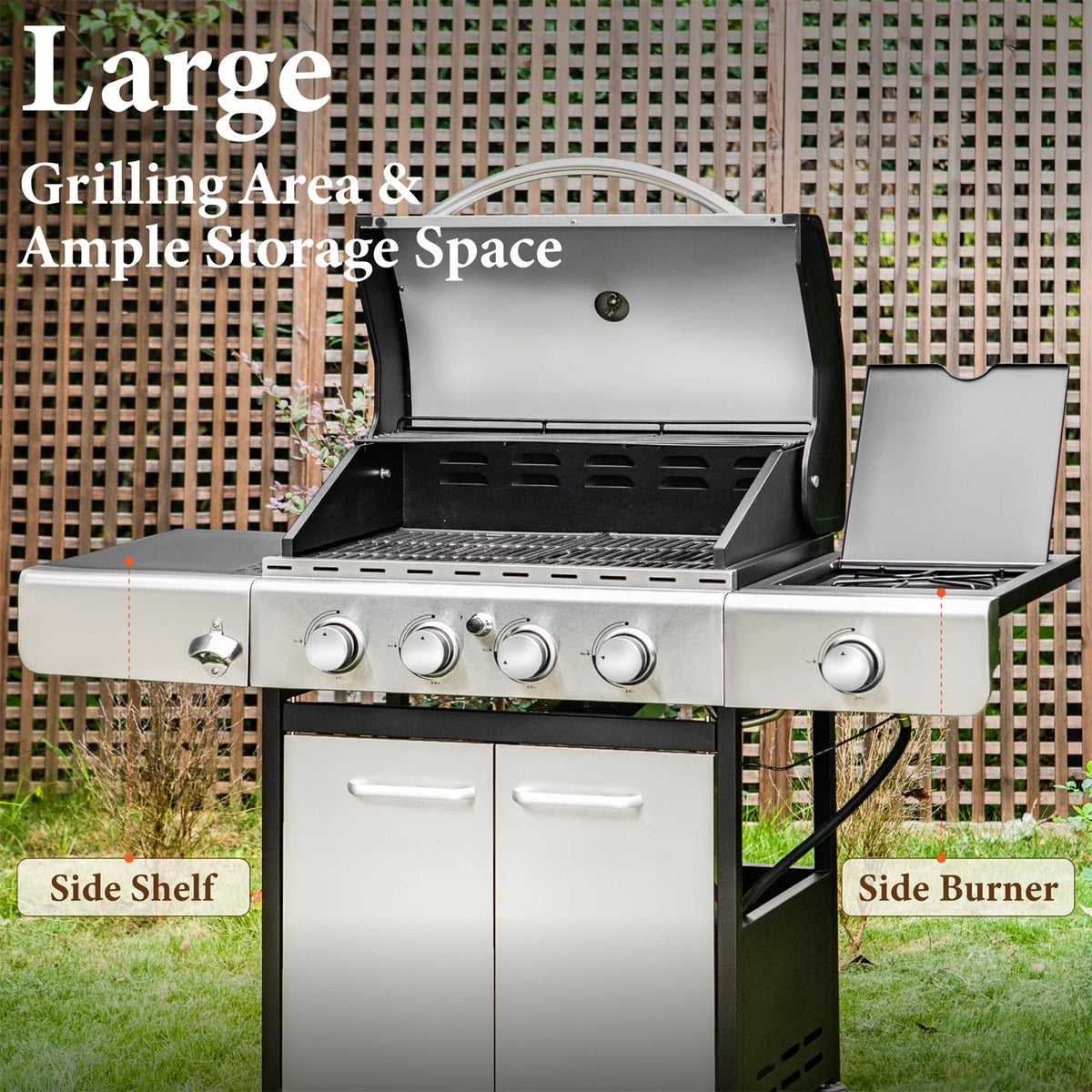 4 Burner Propane Gas Grill with Side Burner Stainless Steel A107521