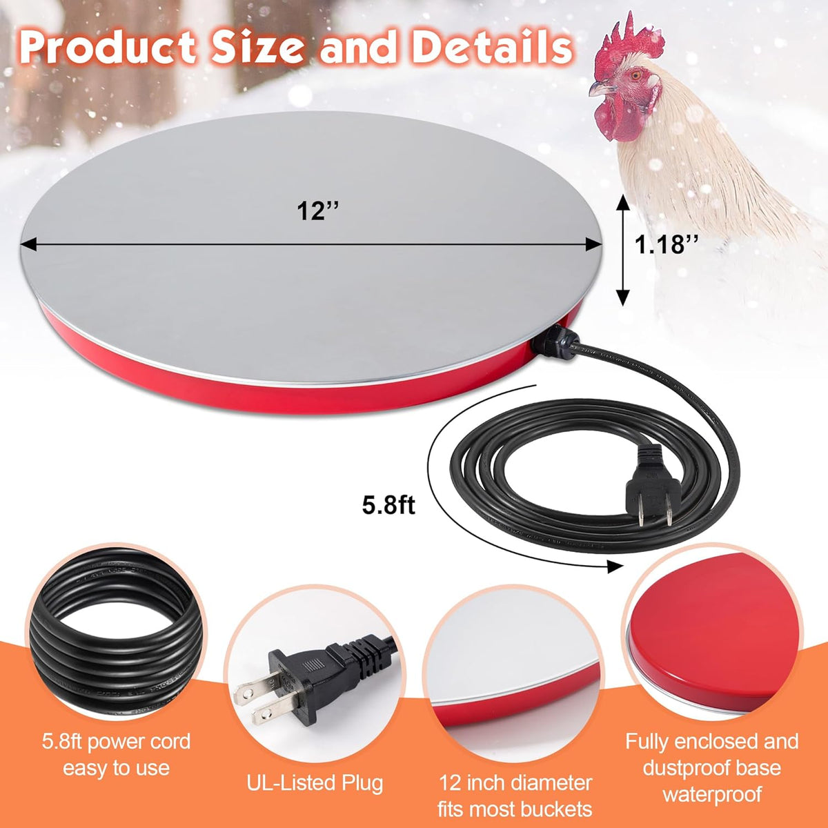110V 80Watts Heated Chicken Waterer Metal Base N41748