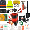 118-Piece Car Roadside Emergency Kit with Jumper Cables Portable Air Compressor Tow Strap Hammer Shovel D232343