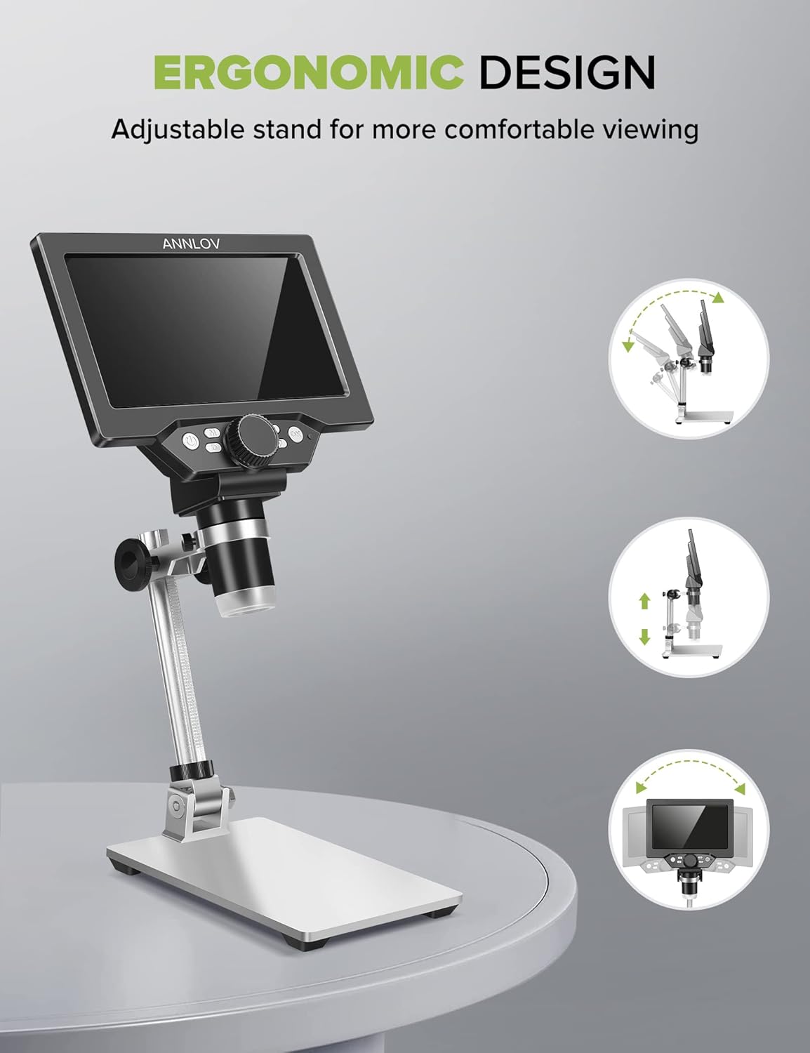 1200X 1080P 12MP LCD Digital Microscope with Metal Stand Z162792