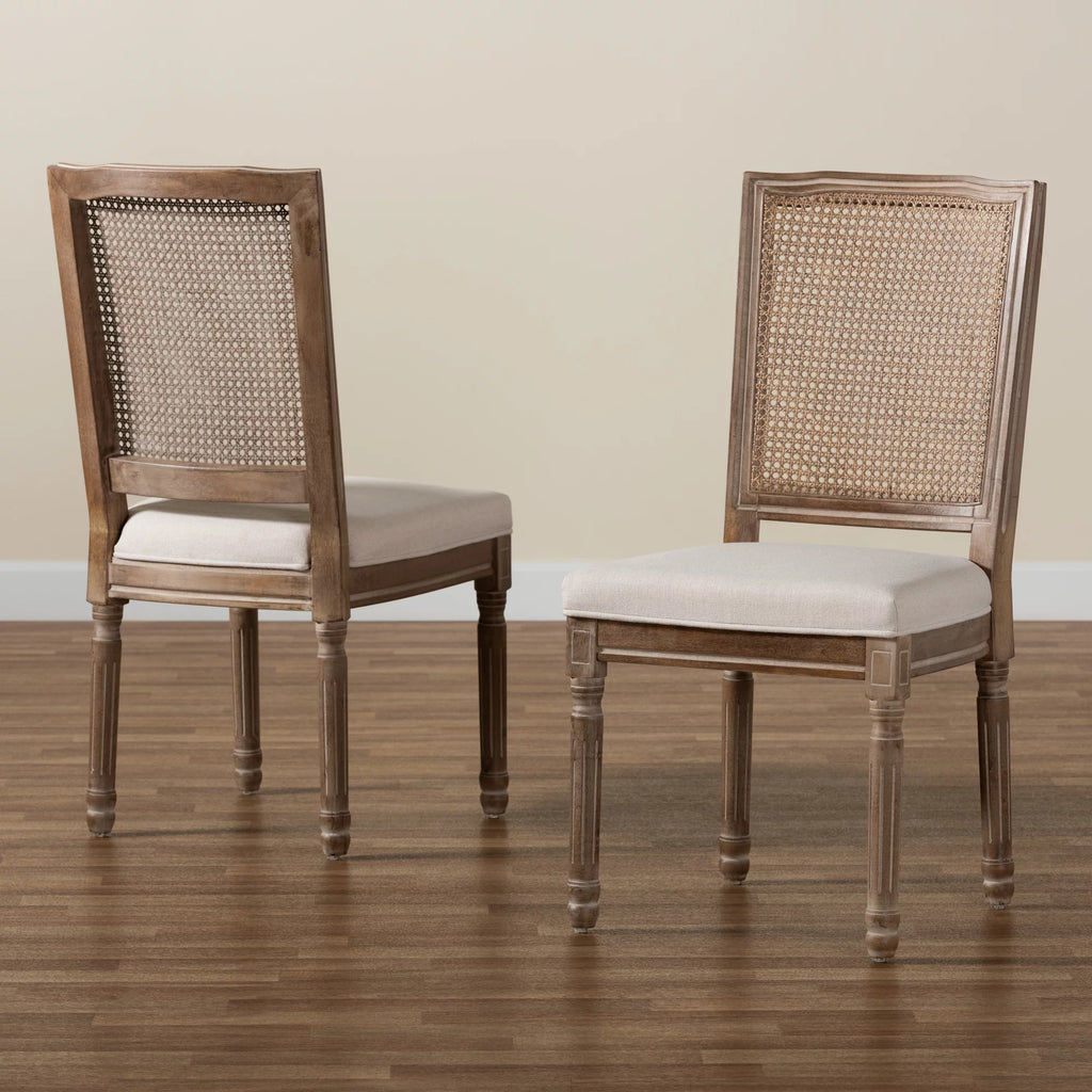 Beige and Antique Brown Dining Chair Set of 2 D5898