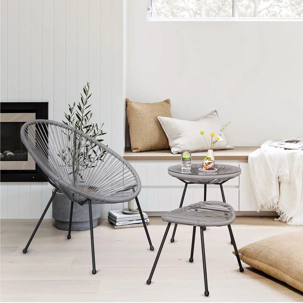5 Pieces PE Rattan Woven Rope Chair Set with Coffee Table C2484
