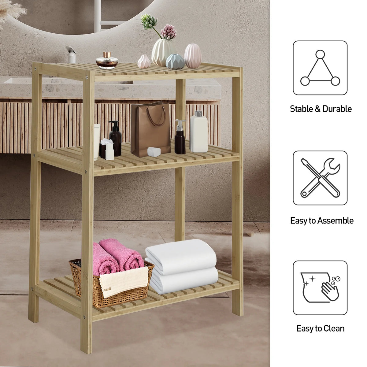 Bamboo Storage Shelf with Display Rack, 23"x10"x27" Natural R348111