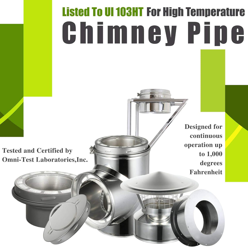 6" Diameter 304 Stainless Steel All Fuel Class-A Double Wall Insulated Chimney Pipe B758