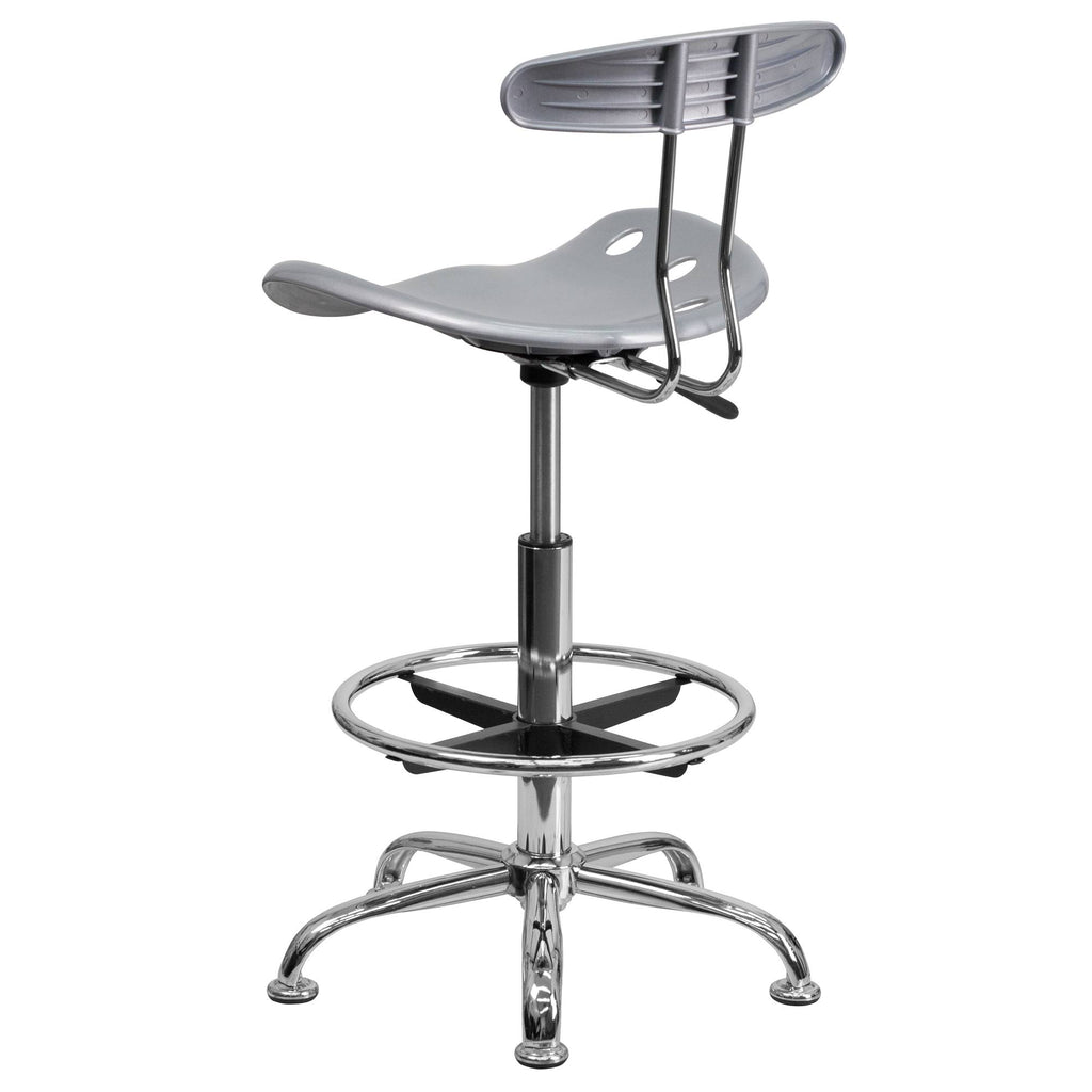 Silver and Gray Swivel Drafting Stool with Foot Ring W22532