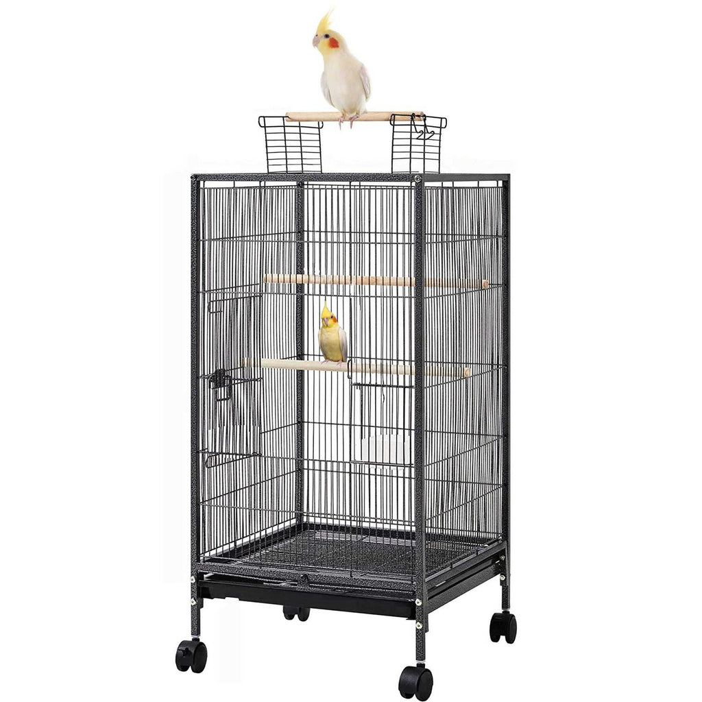 36-Inch Wrought Iron Open Play Top Bird Flight Cage with Rolling Stand L572