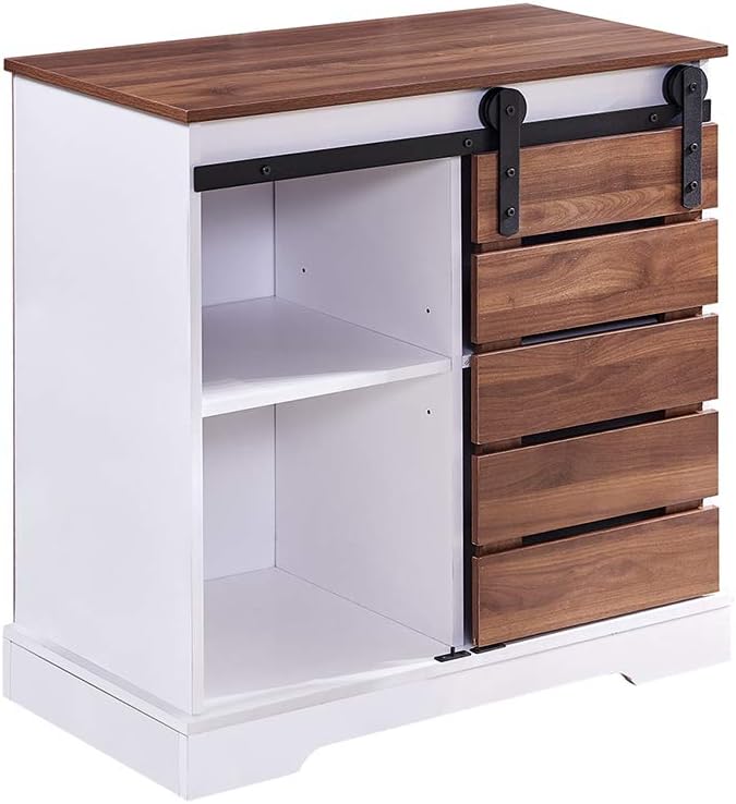 Small Wooden Storage Cabinet with Sliding Door and 2 Layer Shelf V823062