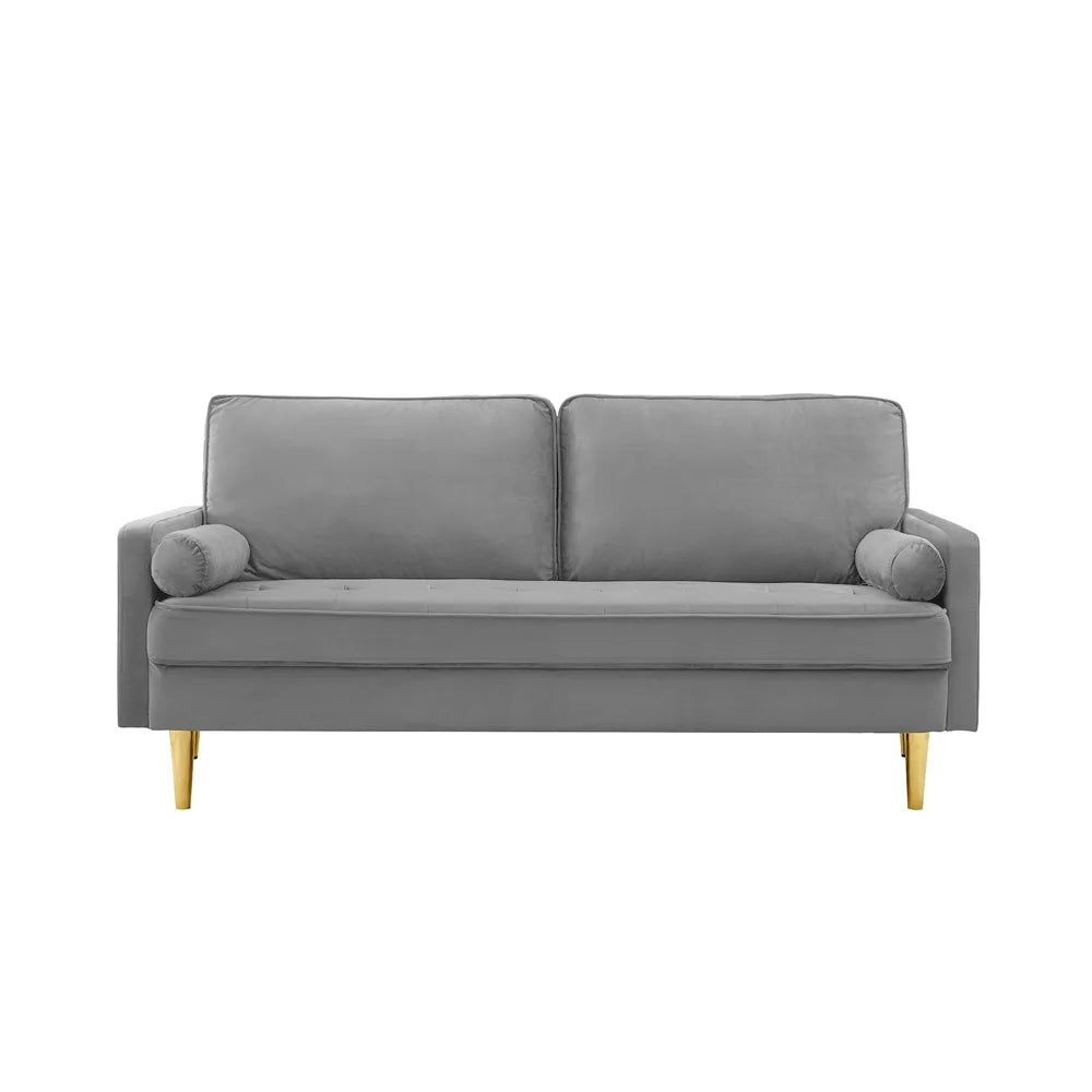 67" Velvet Tufted Loveseat Sofa with Bolster Pillows I18441
