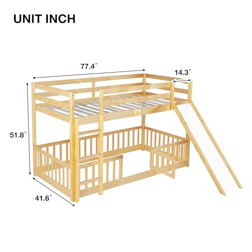 White Twin Over Full Size Pine Wooden Bunk Bed with Slide M240791