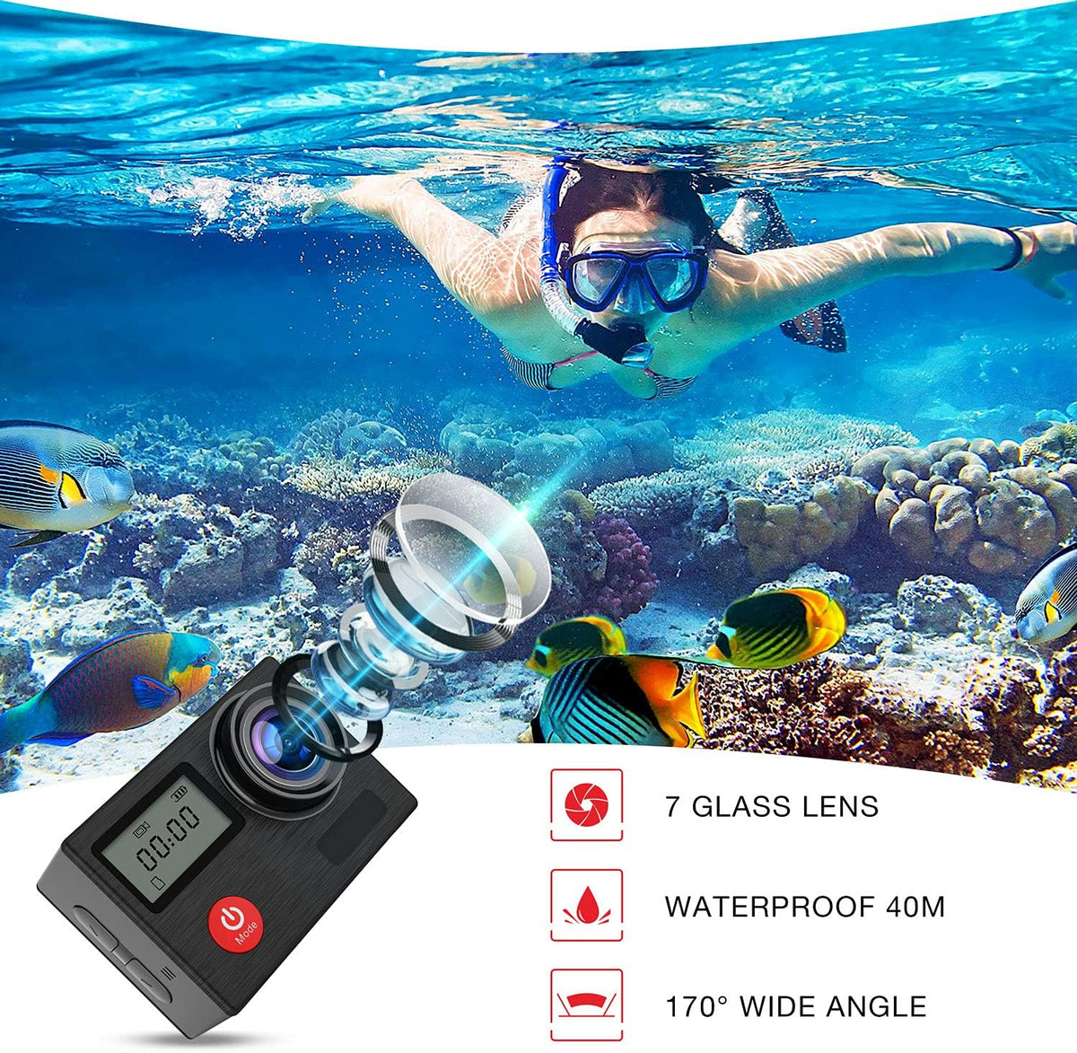 4K Waterproof Action Camera with 2 Batteries E493