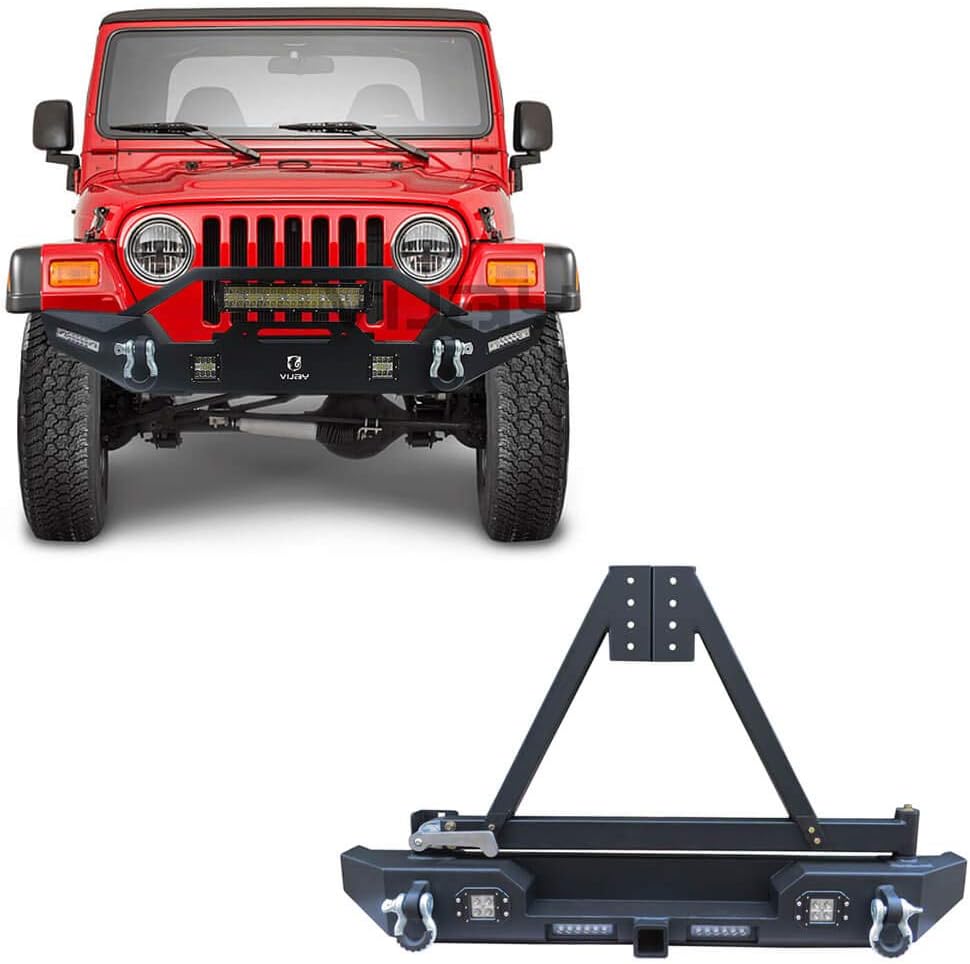 Front and Rear Bumper with Textured Black LED Lights Winch Plate Tire Carrier R71531