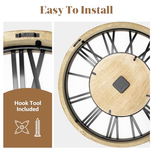 24 in Round Carved Wooden Wall Clock F15203