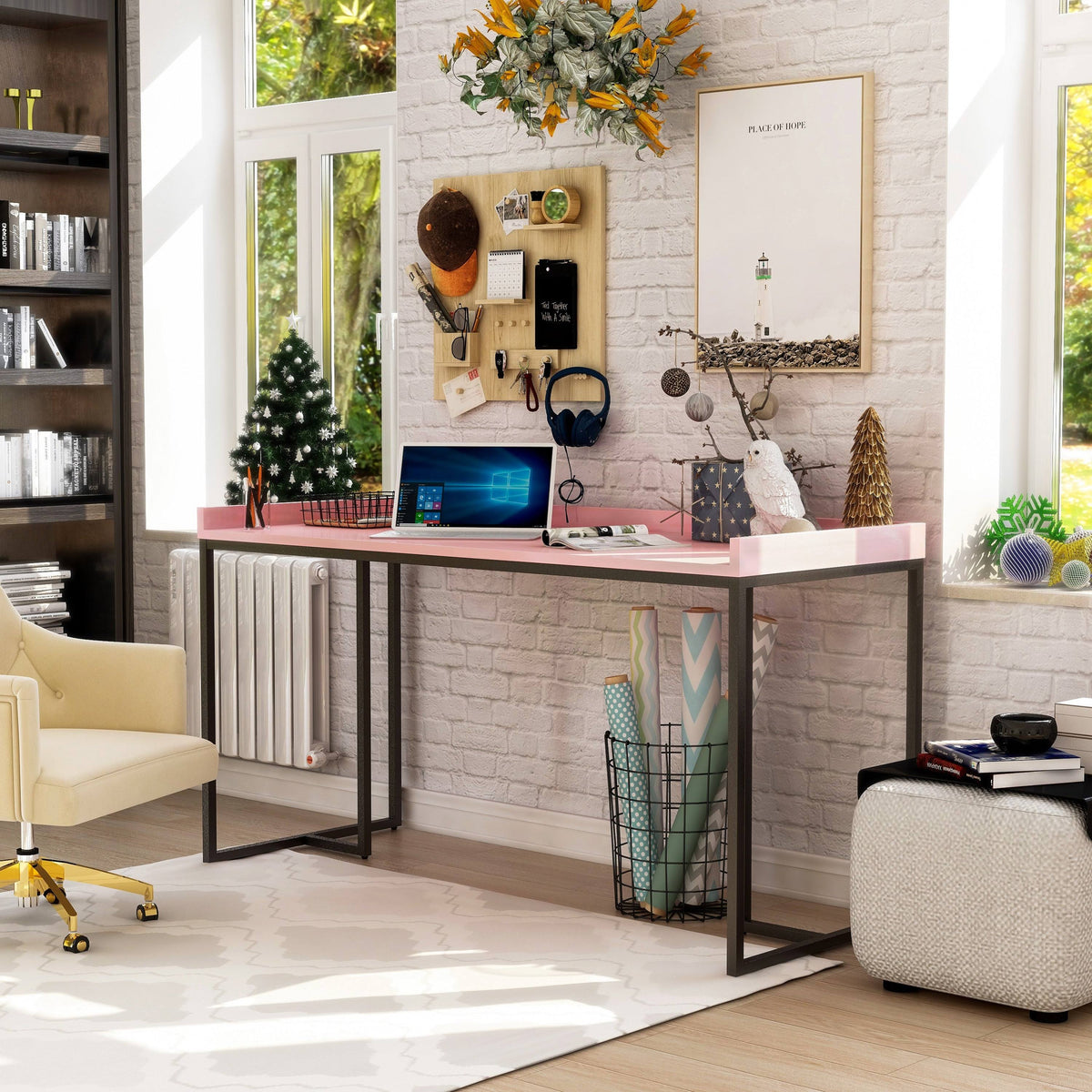 Black Industrial Computer Desk with USB Port J88040