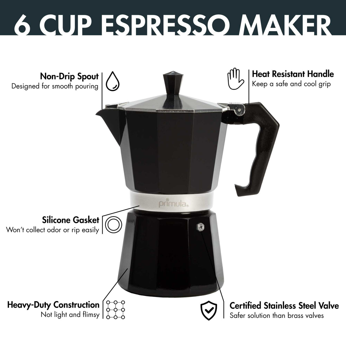 Black 6 Cup Stovetop Espresso Maker X613