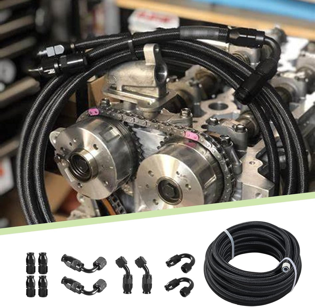 6AN PTFE E85 Braided Fuel Line Fitting Kit 20FT Transmission Oil Cooler Line Stainless Steel Black Pack of 2 P564243