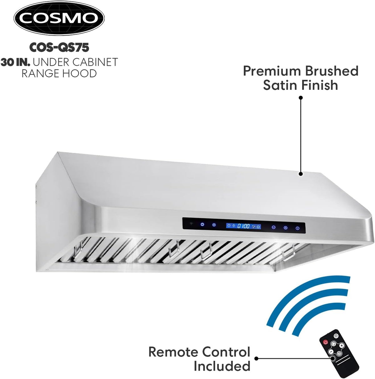 30 in. Under Cabinet Range Hood with 500 CFM, Permanent Filters, LED Lights, Stainless Steel I508033