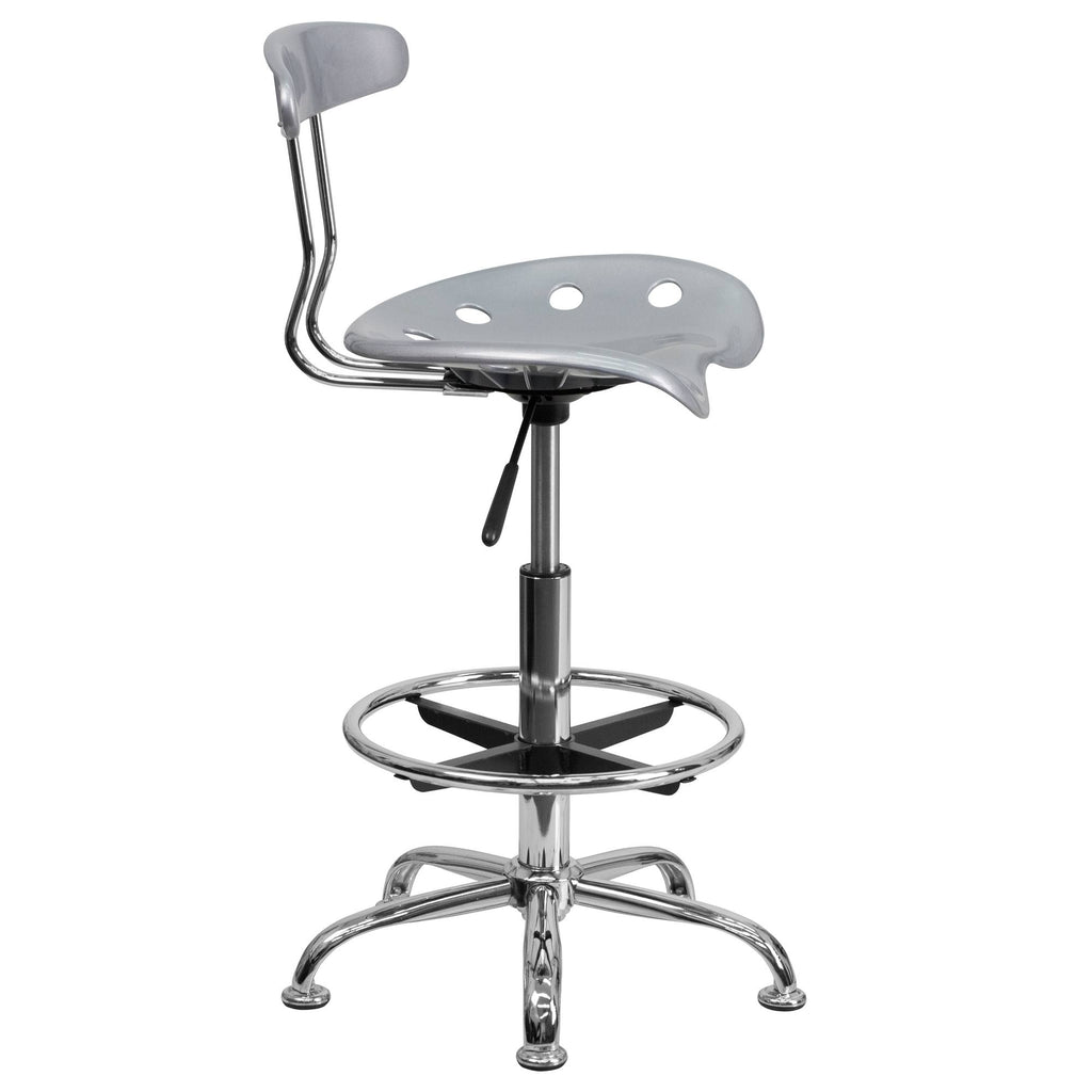 Silver and Gray Swivel Drafting Stool with Foot Ring W22532