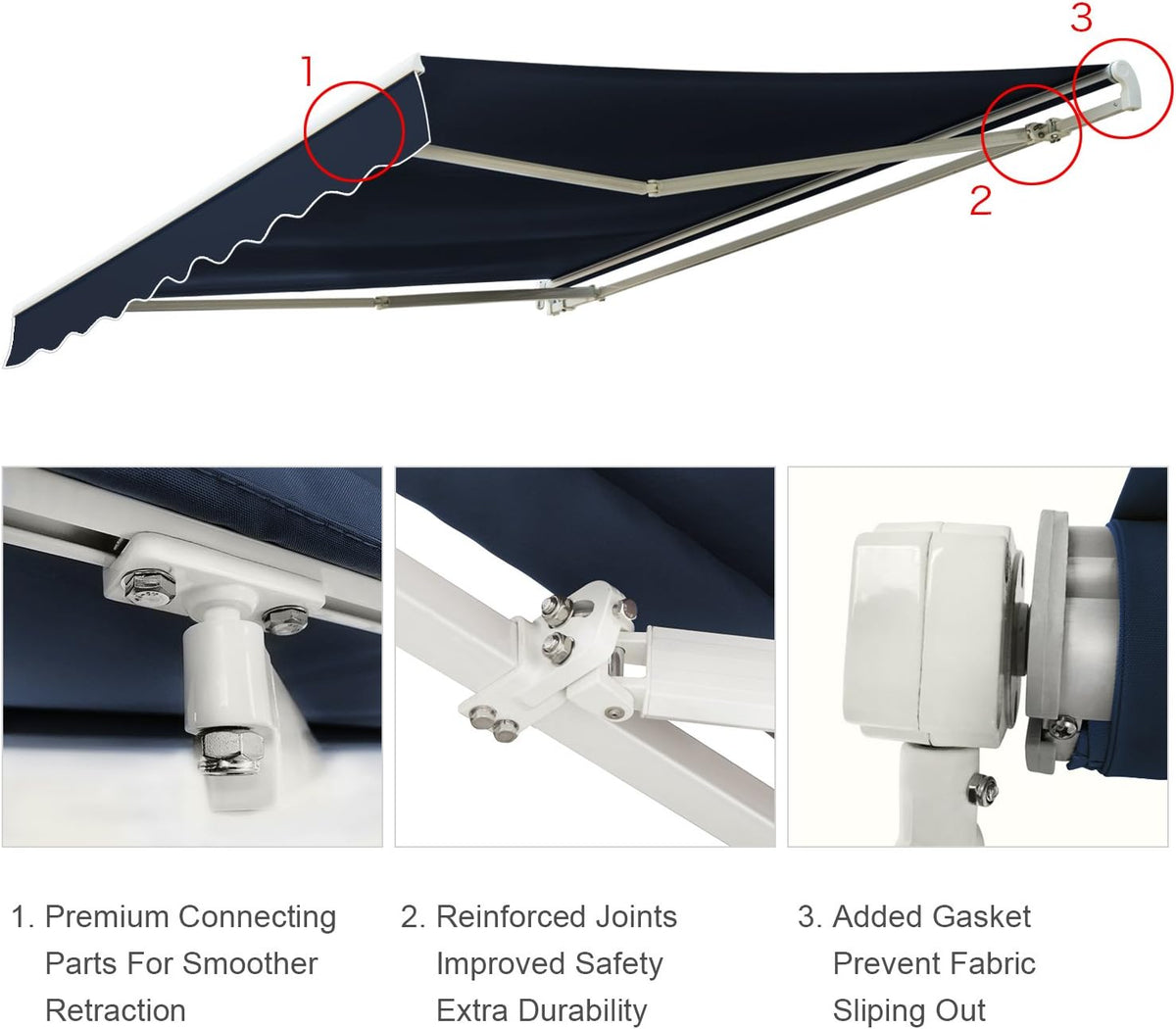 10'x8' Navy Blue Retractable Patio Awning A362