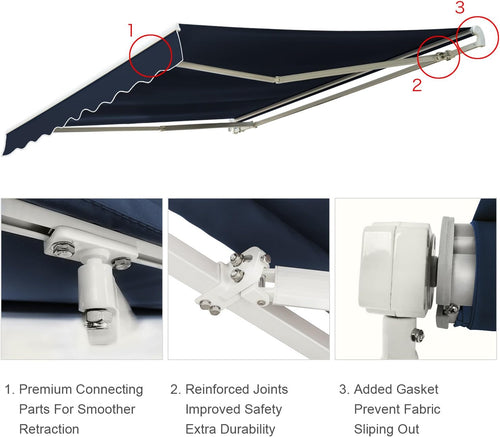 10'x8' Navy Blue Retractable Patio Awning A362