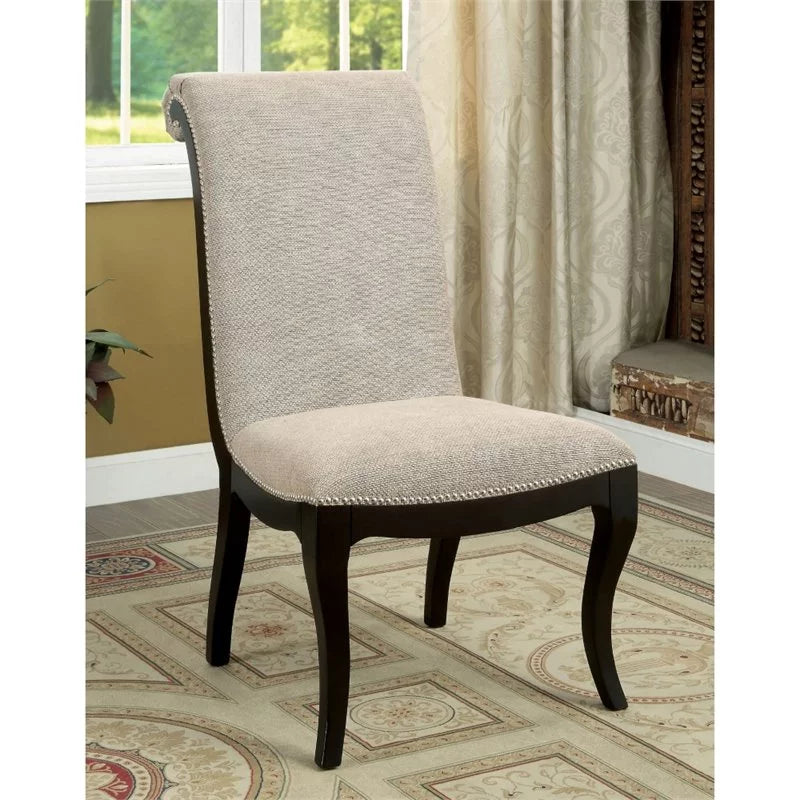 Espresso and Beige Fabric Side Chair Set of 2 E18719