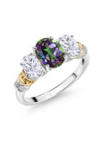 Oval Green Mystic Topaz White Moissanite and White Diamond 3 Stone Ring M12444