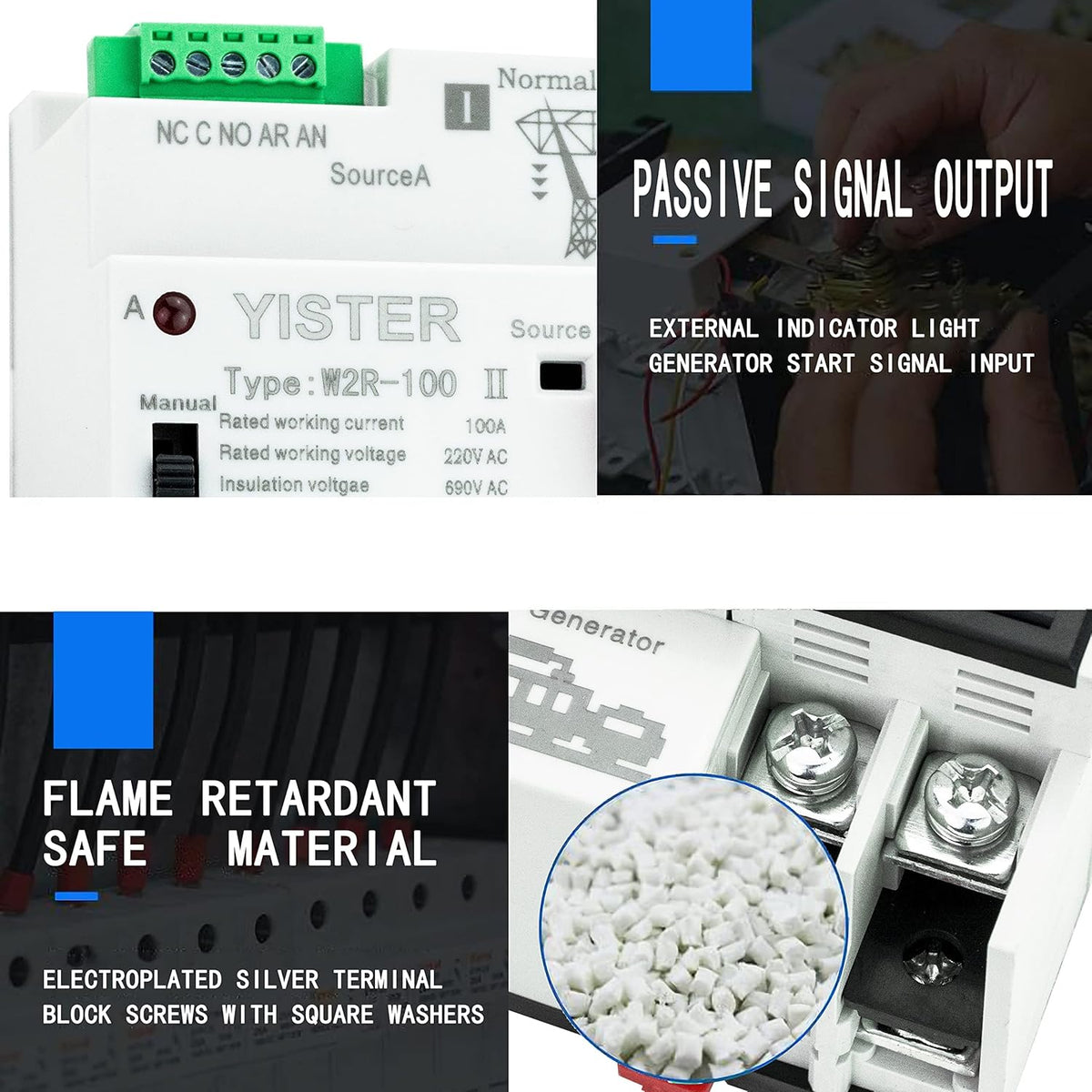 WiFi RF433 Remote Control 2P Dual Power Automatic Transfer Switch 16-100A Din Rail Mounted I350042