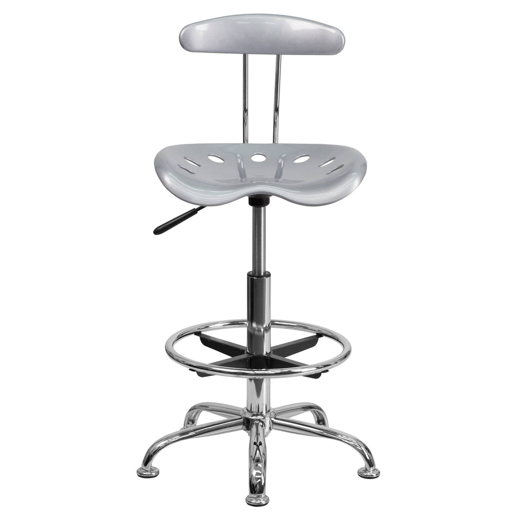 Silver and Gray Swivel Drafting Stool with Foot Ring W22532