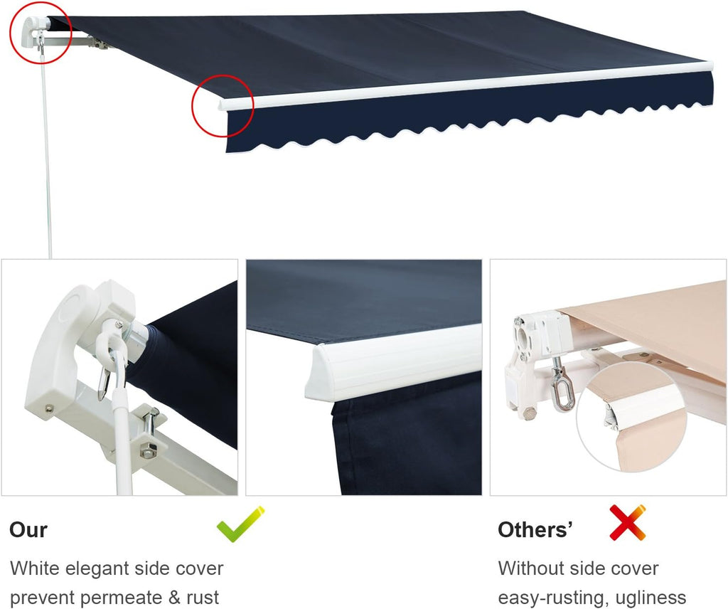 10'x8' Navy Blue Retractable Patio Awning A362
