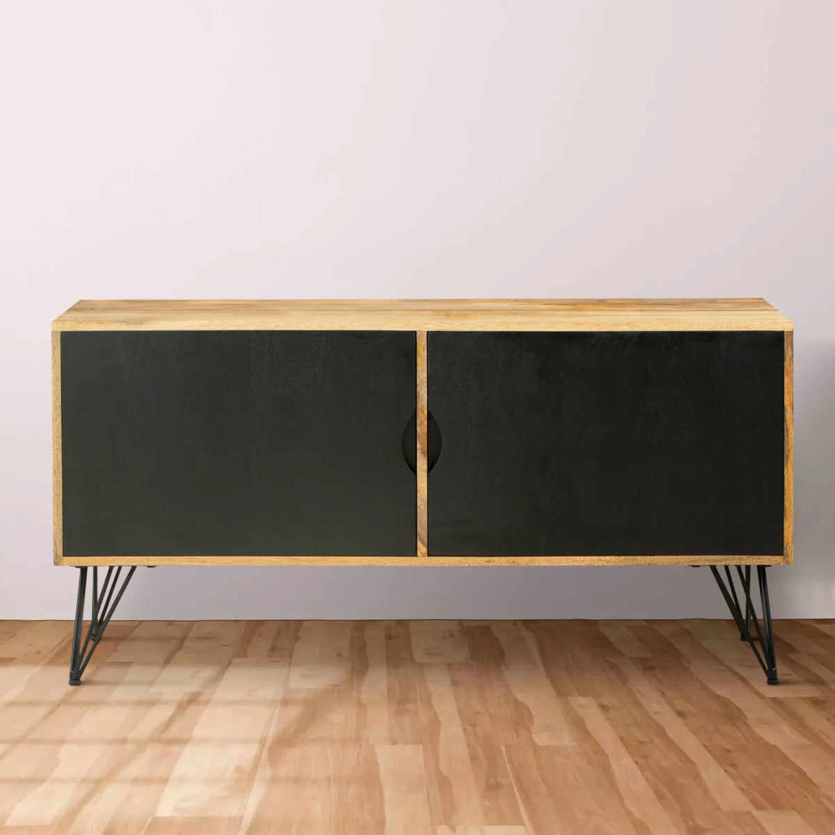 Oak Brown and Black TV Entertainment Unit with 2 Doors M785831