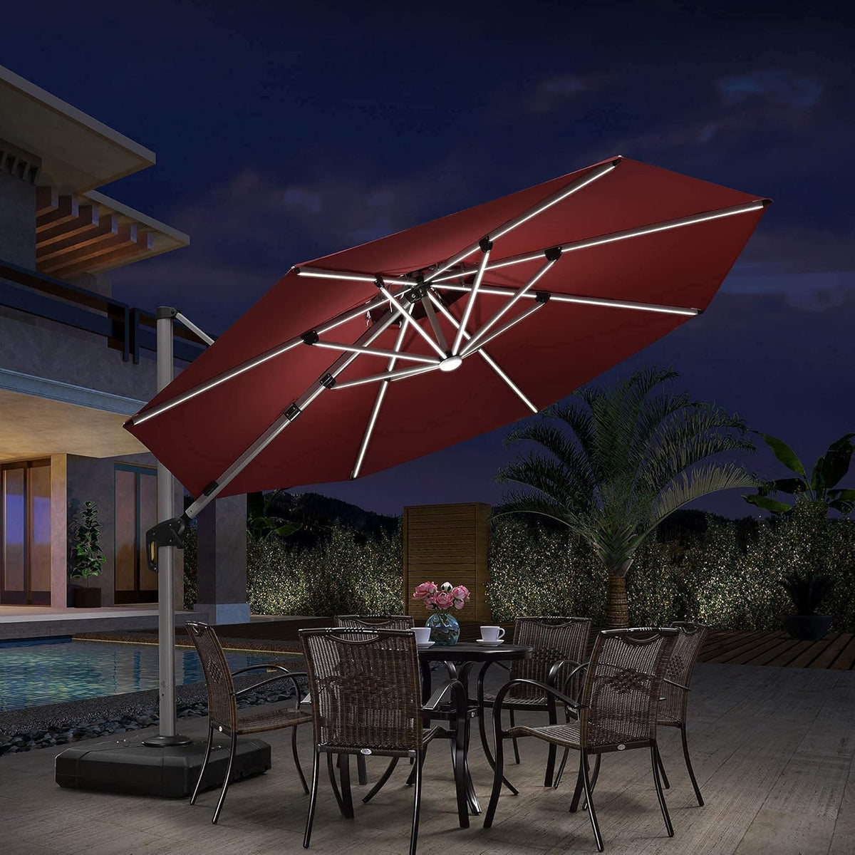 11ft Solar Powered LED Patio Umbrella Navy Blue W468906