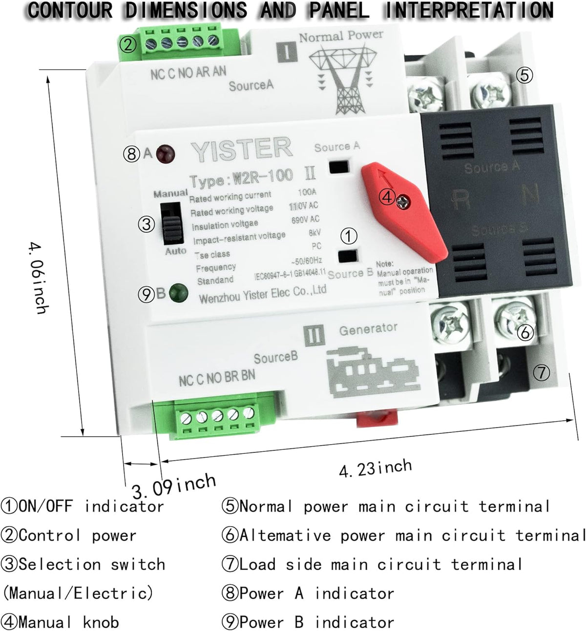 WiFi RF433 Remote Control 2P Dual Power Automatic Transfer Switch 16-100A Din Rail Mounted I350042