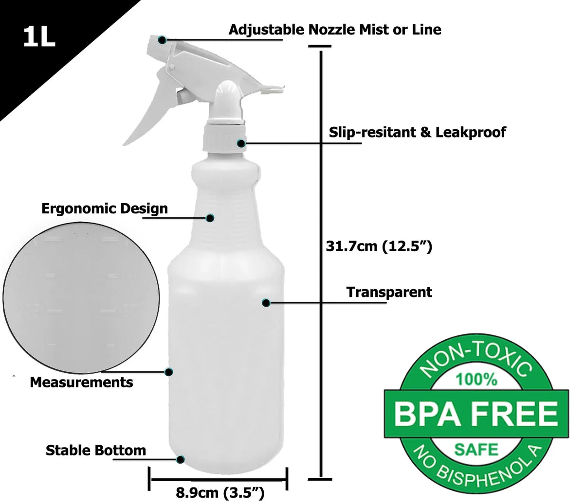 32 oz Empty Plastic Spray Bottle 4 Pack I75205
