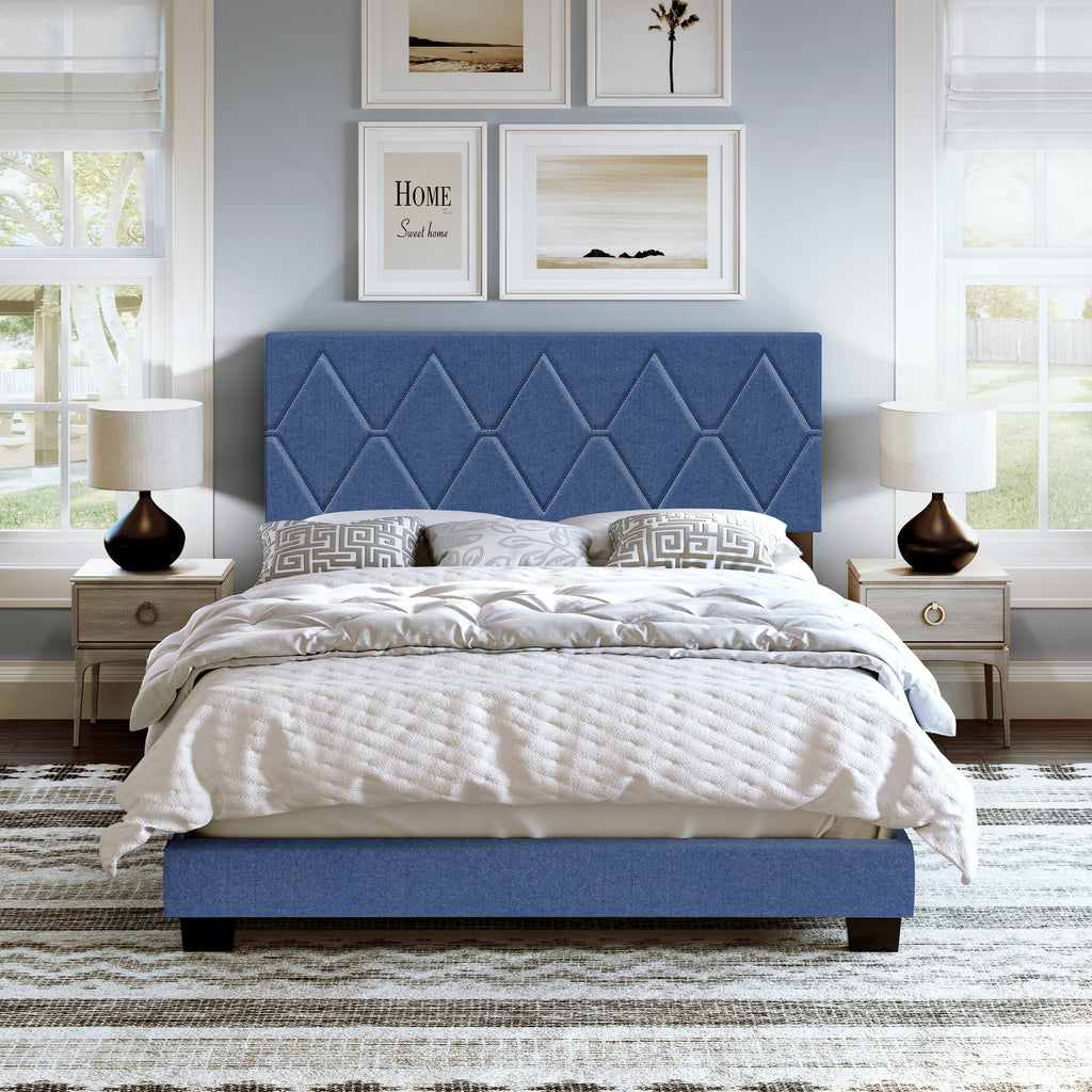 Queen Black Linen Platform Bed H685