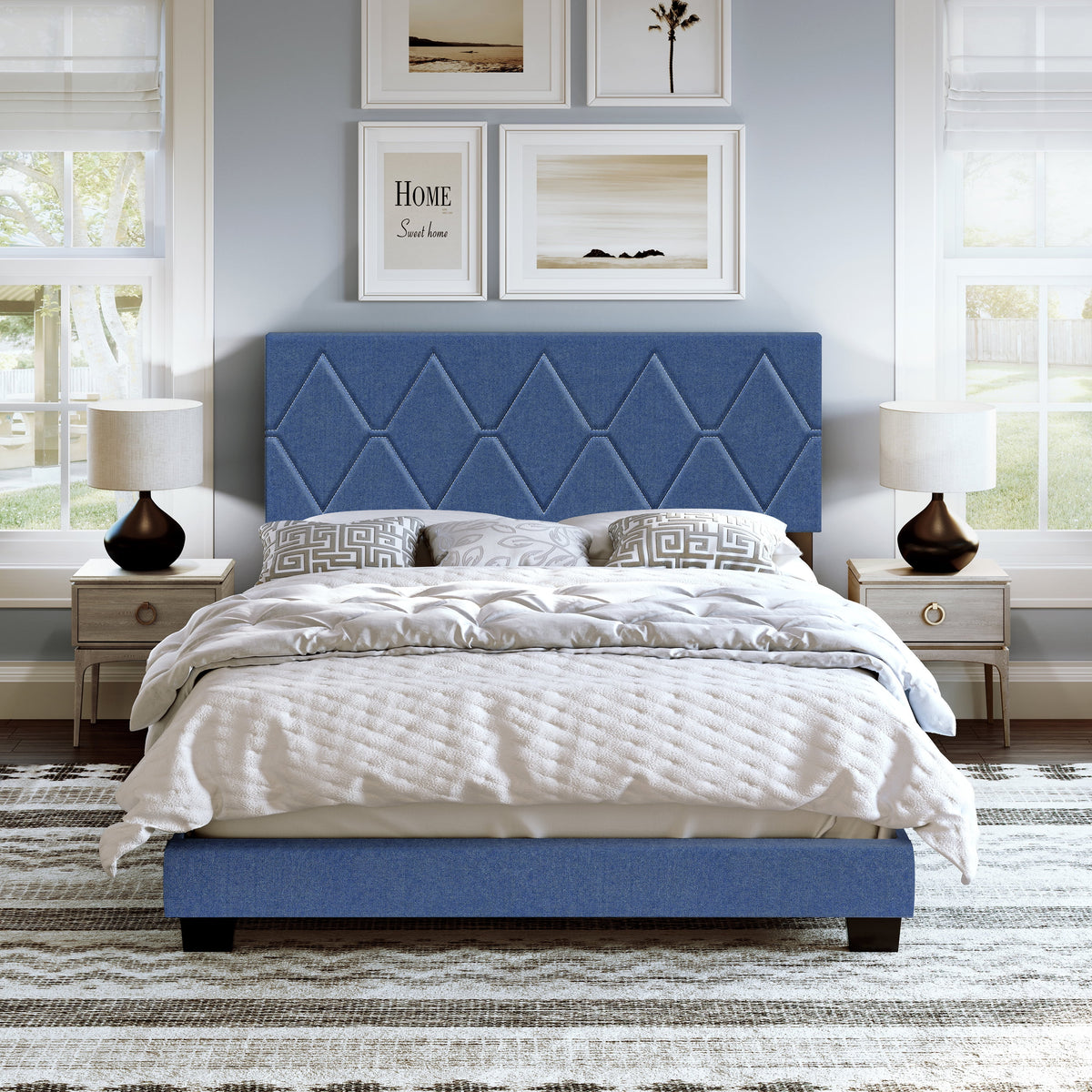Queen Black Linen Platform Bed H685