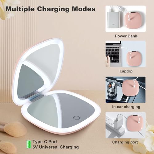 Compact LED Magnifying Travel Makeup Mirror 4 inches 1X/10X Magnification Double Sided USB Rechargeable White W86977