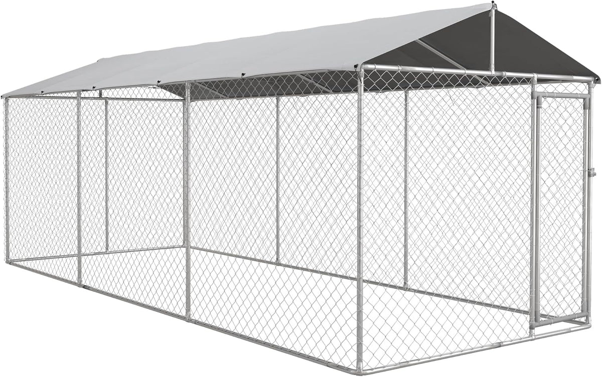 Large Heavy Duty Dog Kennel with Waterproof Cover, Galvanized Chain Link, 19.7' x 7.5' x 7.5' L783